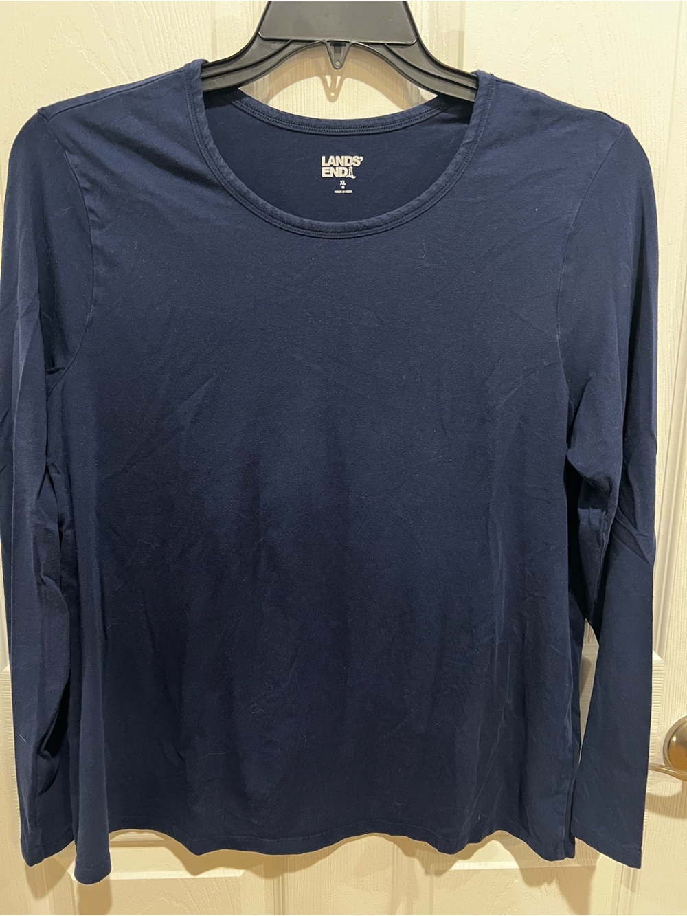 Lands' End Men's Long-Sleeve Crewneck Shirt - Navy Blue